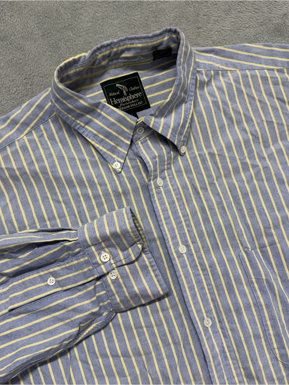 Vtg 90s Hemisphere Oxford Shirt Mens XL Blue Yellow Stripe Button Down Preppy